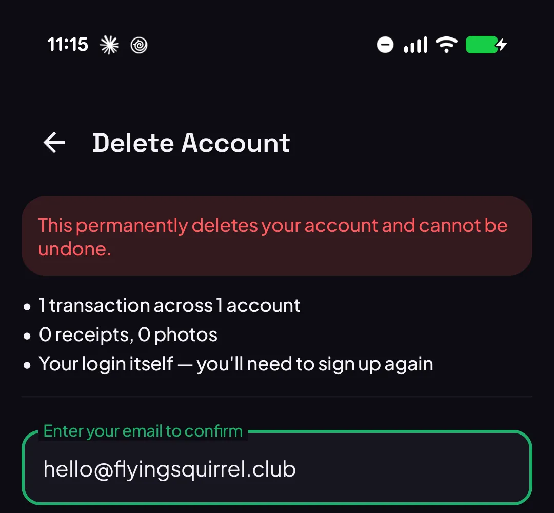 Confirm screen with the live count and email field